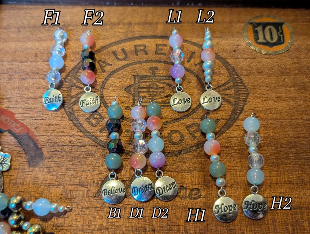 Word Set Dangles: Faith, Love, Dream, Believe or Hope charm, Beads