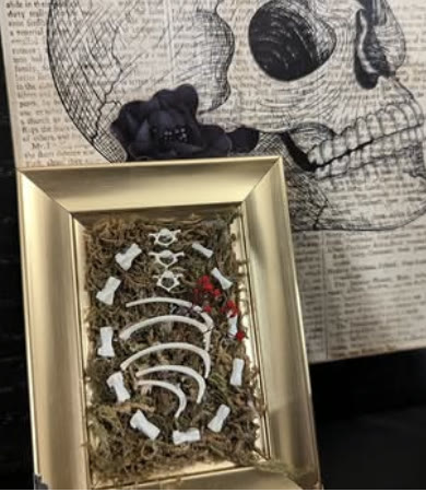 Framed Rib Study: Small bones and ribs, Moss, Gold frame